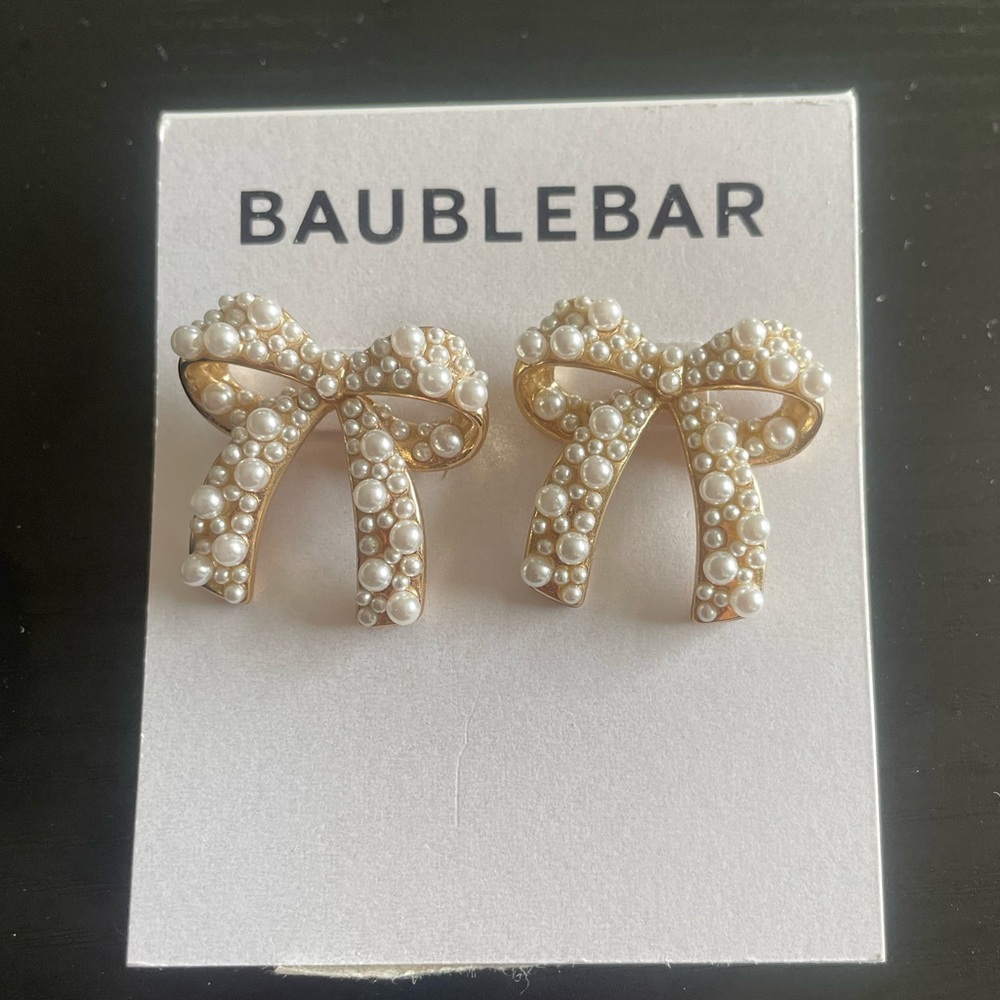BaubleBar Gold and Pearl Bow Earrings
